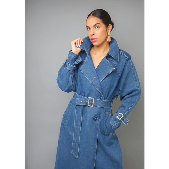 Double Breasted Denim Trench Coat - Picture 2 of 5